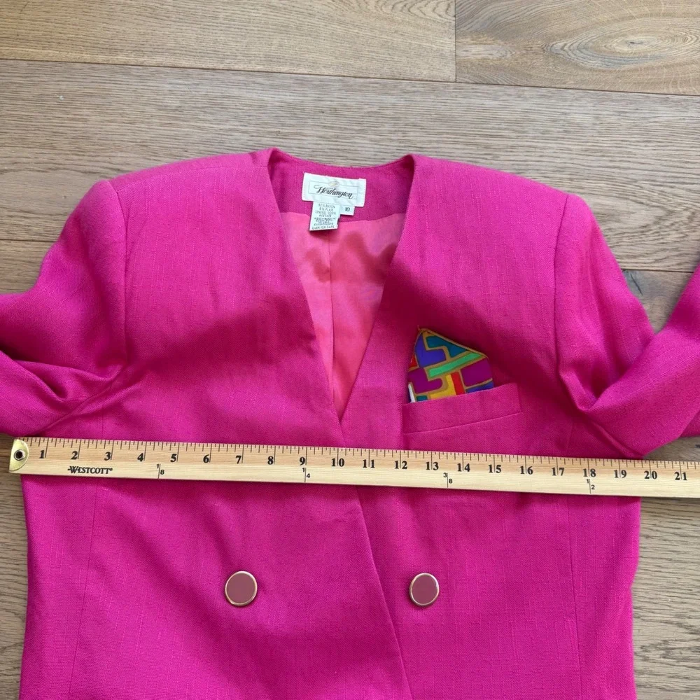 Vintage Worthington‎ Hot Pink Skirt Suit Set 10 12 Double Breasted Linen Blend